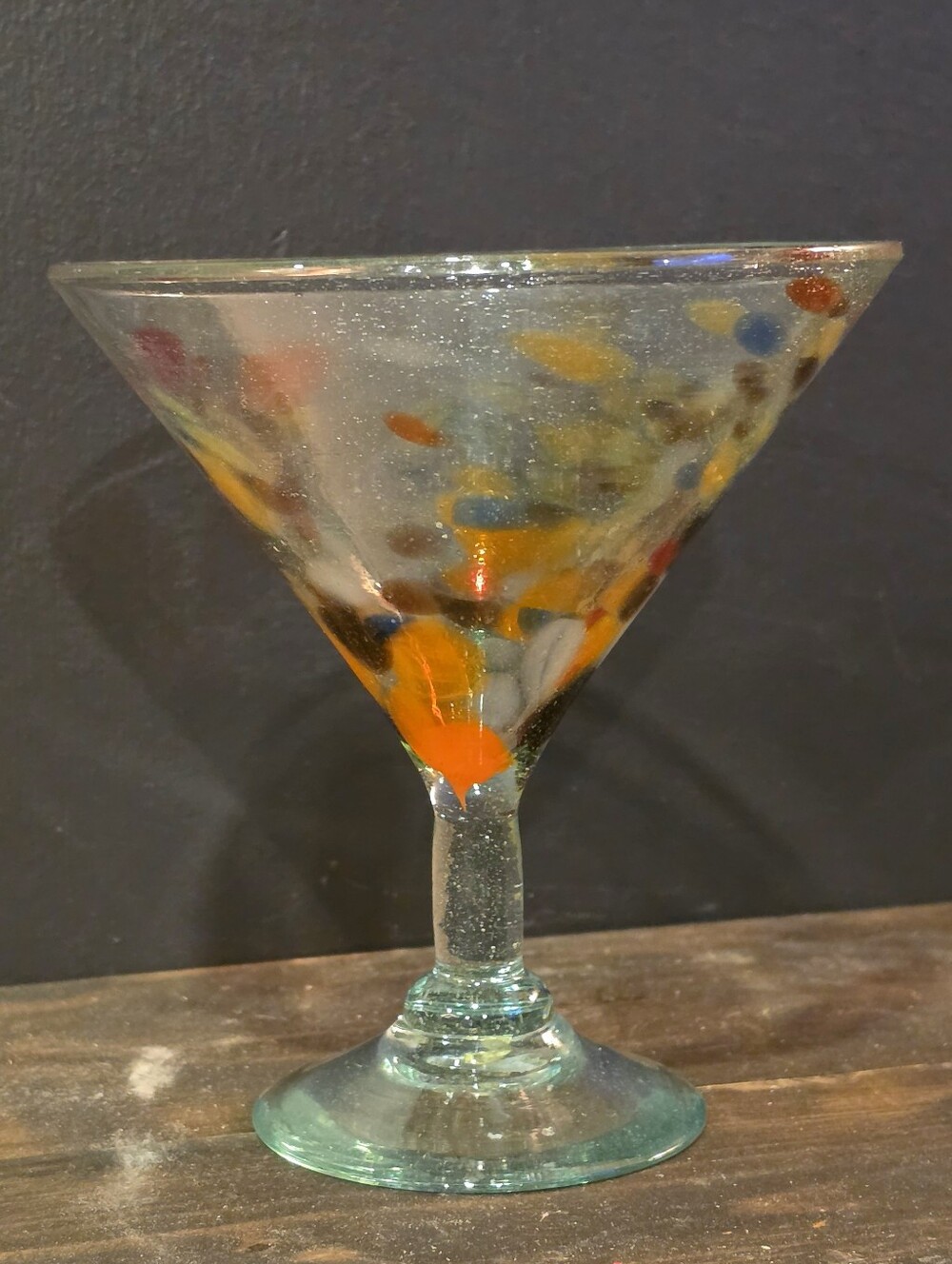 Mexican Hand Blown Confetti Martini Glass Multicolor Art Glass Boho Barware 🍸